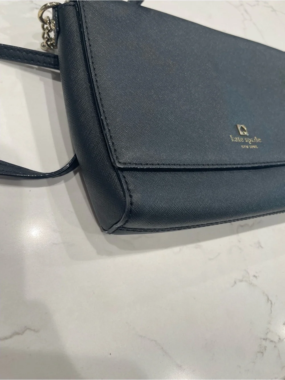 kate spade Black Saffiano Crossbody with Gold Chain Strap